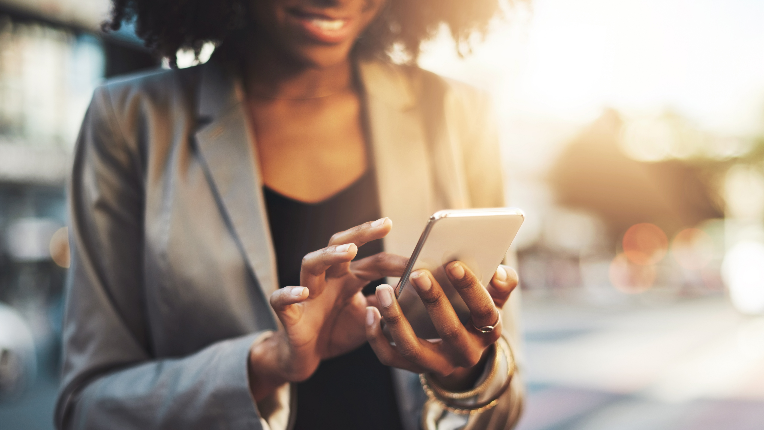Business woman on cell phone.