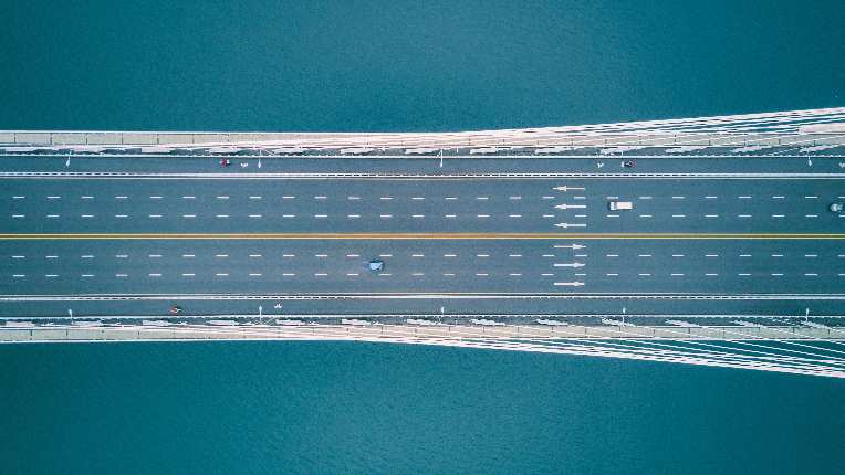 Overhead view of highway bridge.